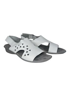 Sesto Meucci Eve White Low Wedge Leather Slingback Sandal Made in Italy Size 7.5